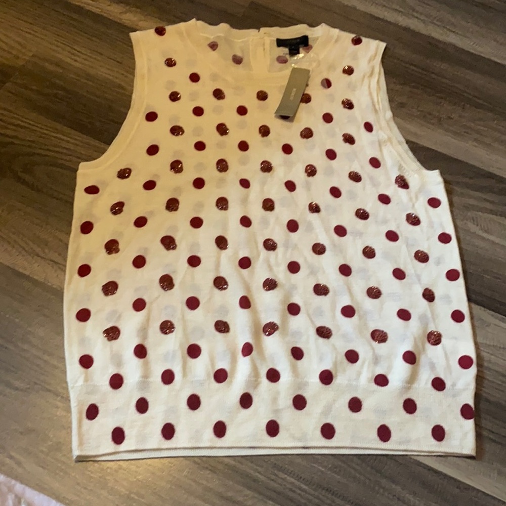 J. CREW JACKIE SWEATER SHELL SEQUIN POLKA DOT TANK
